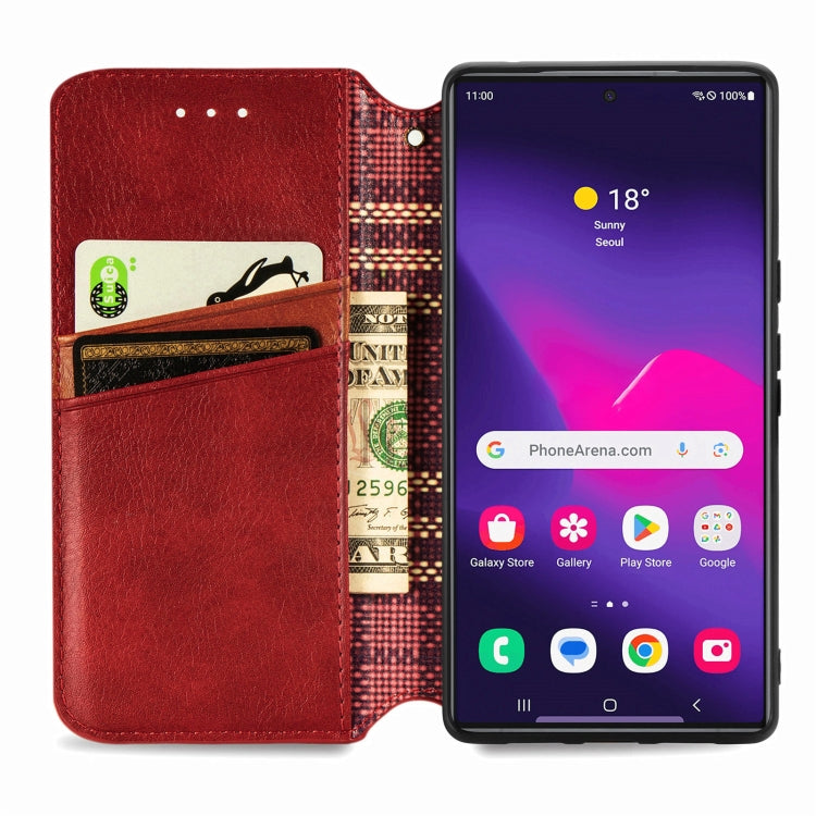 For Samsung Galaxy S25 Ultra 5G Cubic Grid Pressed Magnetic Leather Phone Case(Red)
