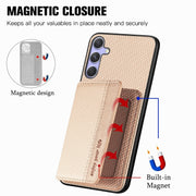 For Samsung Galaxy S25 5G Carbon Fiber Magnetic Card Wallet RFID Blocking Phone Case(Khaki)