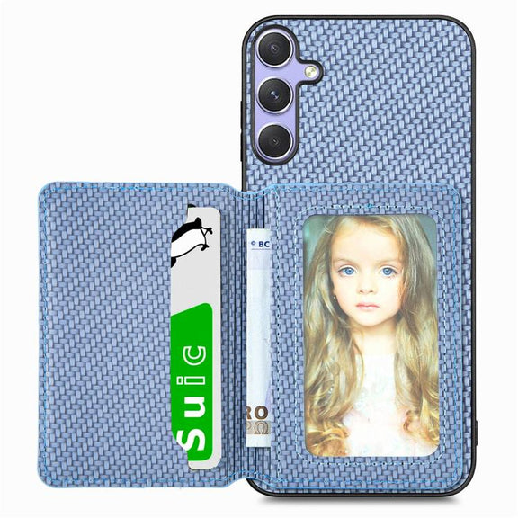 For Samsung Galaxy S25 Ultra 5G Carbon Fiber Magnetic Card Wallet RFID Blocking Phone Case(Blue)