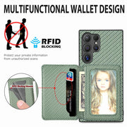 For Samsung Galaxy S25 Ultra 5G Carbon Fiber Magnetic Card Wallet RFID Blocking Phone Case(Green)
