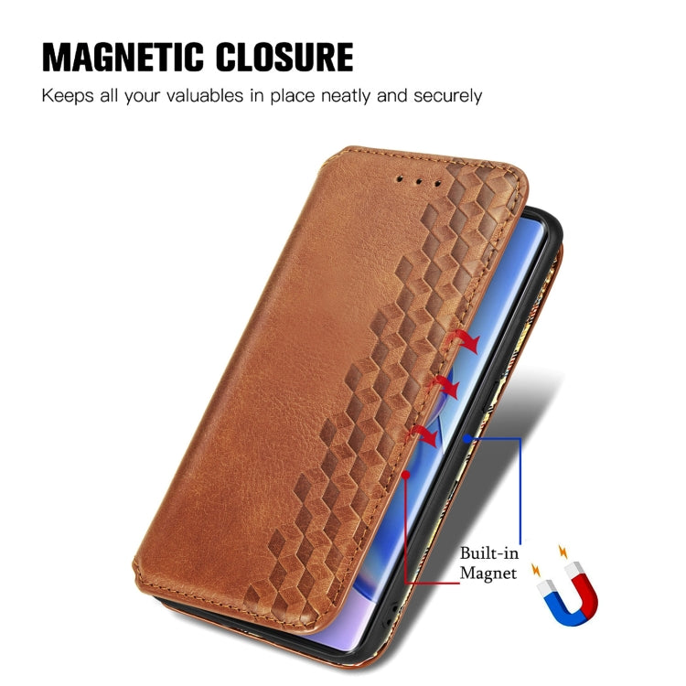 For Blackview A200 Pro Cubic Grid Pressed Magnetic Leather Phone Case(Brown)
