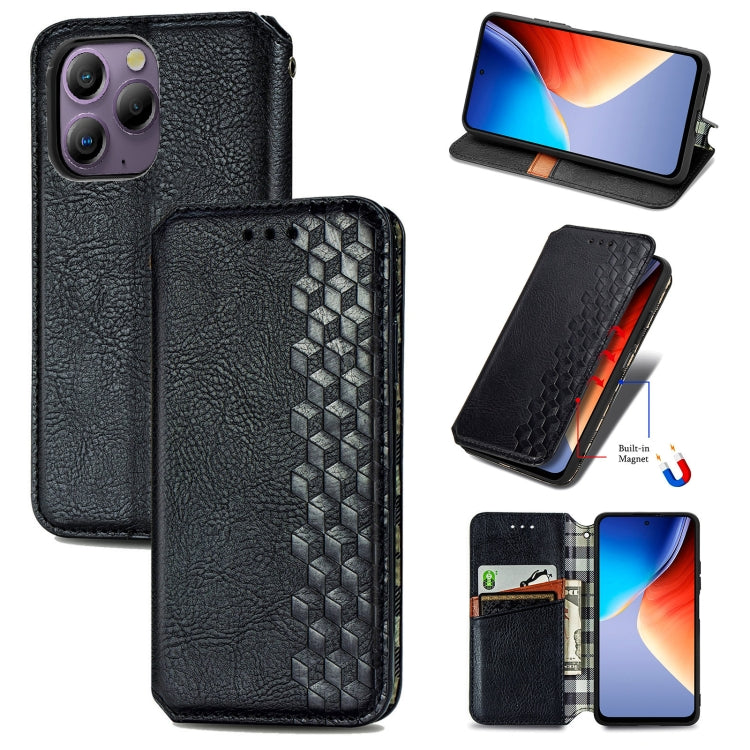 For Blackview A96 Cubic Grid Pressed Magnetic Leather Phone Case(Black)