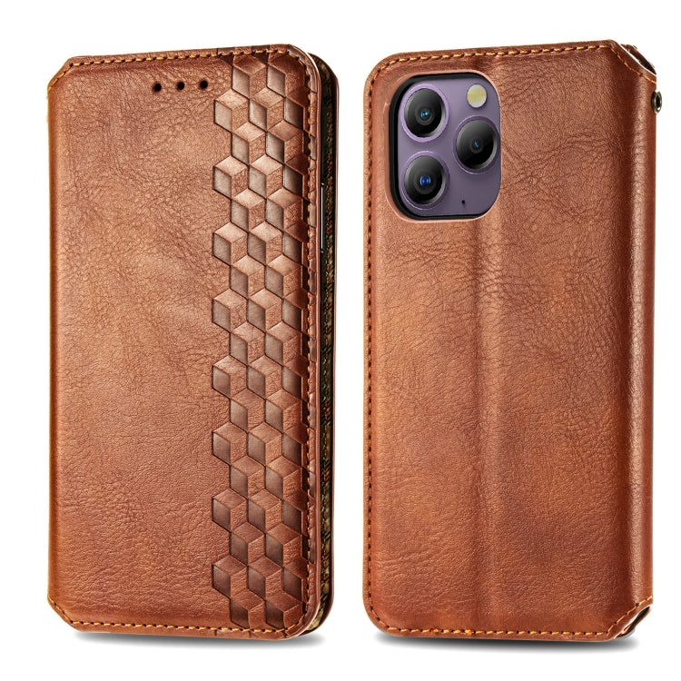 For Blackview A96 Cubic Grid Pressed Magnetic Leather Phone Case(Brown)