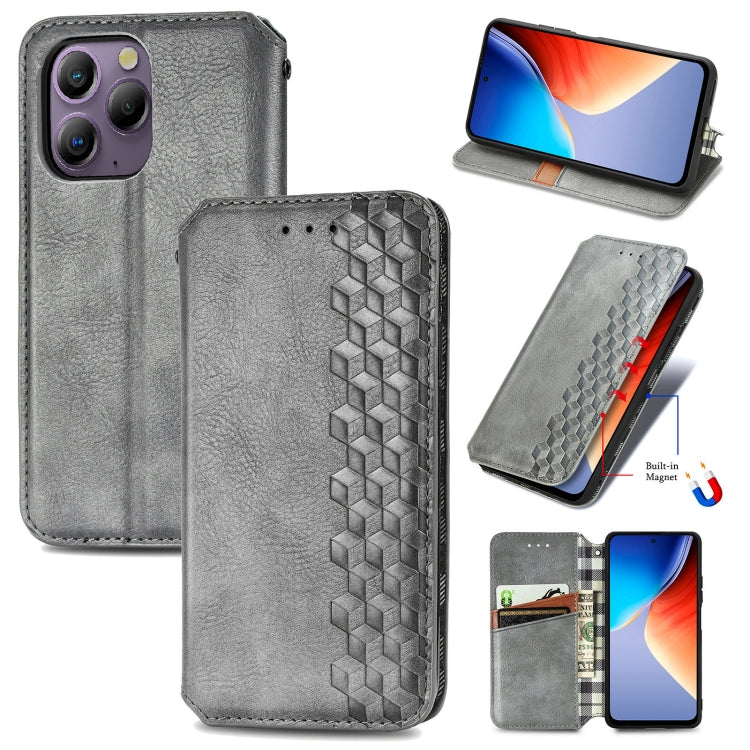 For Blackview A96 Cubic Grid Pressed Magnetic Leather Phone Case(Grey)