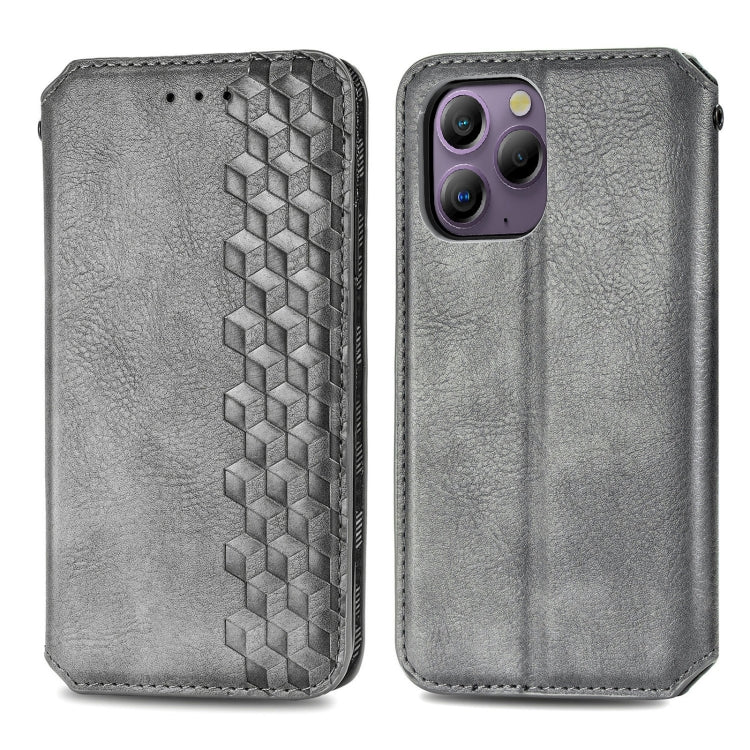 For Blackview A96 Cubic Grid Pressed Magnetic Leather Phone Case(Grey)
