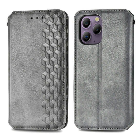 For Blackview A96 Cubic Grid Pressed Magnetic Leather Phone Case(Grey)