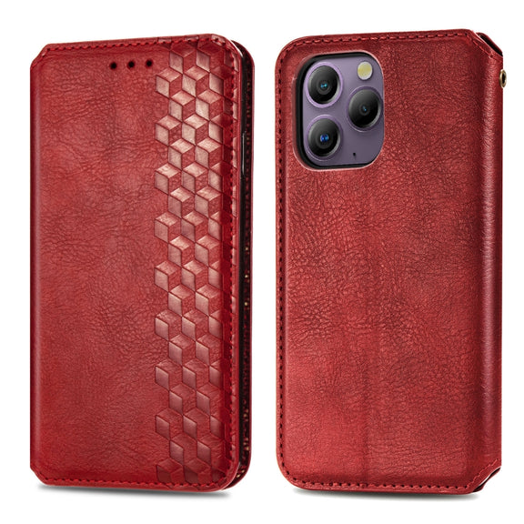 For Blackview A96 Cubic Grid Pressed Magnetic Leather Phone Case(Red)