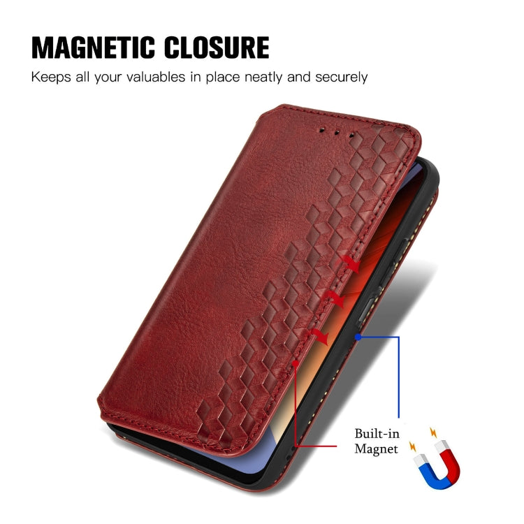 For Blackview A96 Cubic Grid Pressed Magnetic Leather Phone Case(Red)