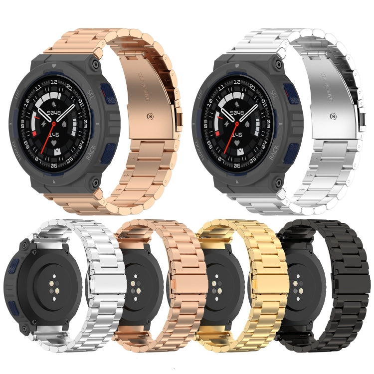 For Amazfit Active Edge A2212 Three Beads Stainless Steel Watch Band(Gold)