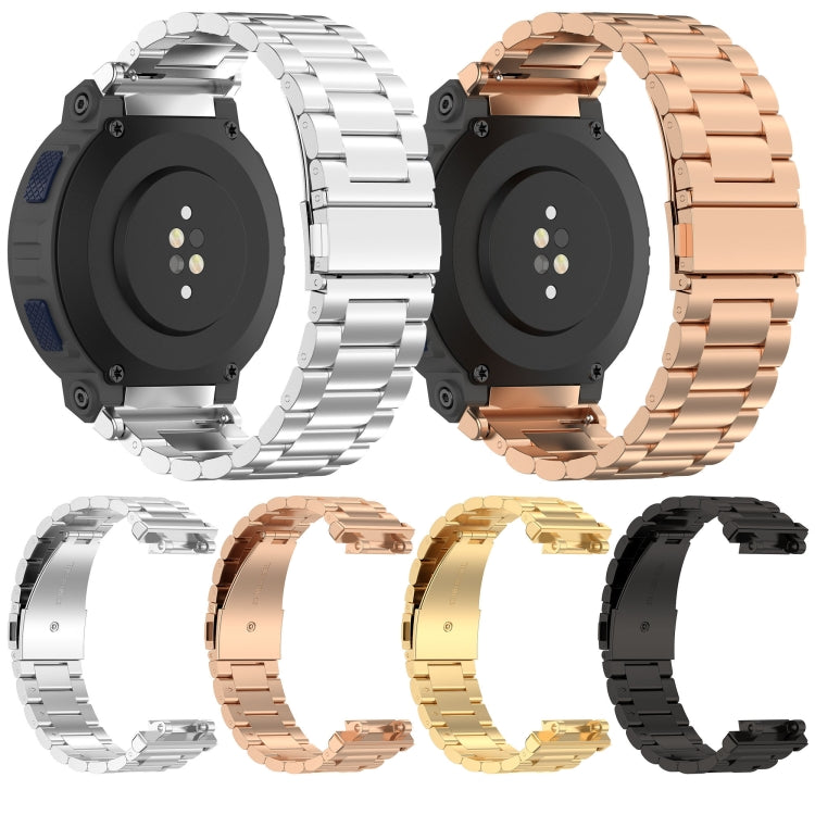For Amazfit Active Edge A2212 Three Beads Stainless Steel Watch Band(Rose Gold)