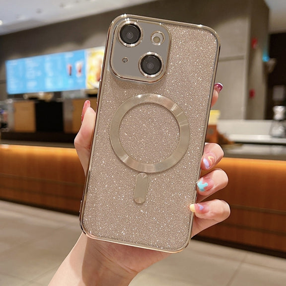 For iPhone 15 Plus MagSafe Glitter Electroplating TPU Phone Case(Gold)