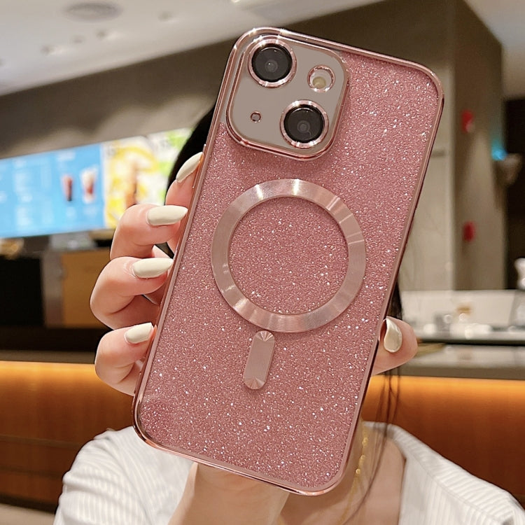 For iPhone 14 Plus MagSafe Glitter Electroplating TPU Phone Case(Rose  Gold)