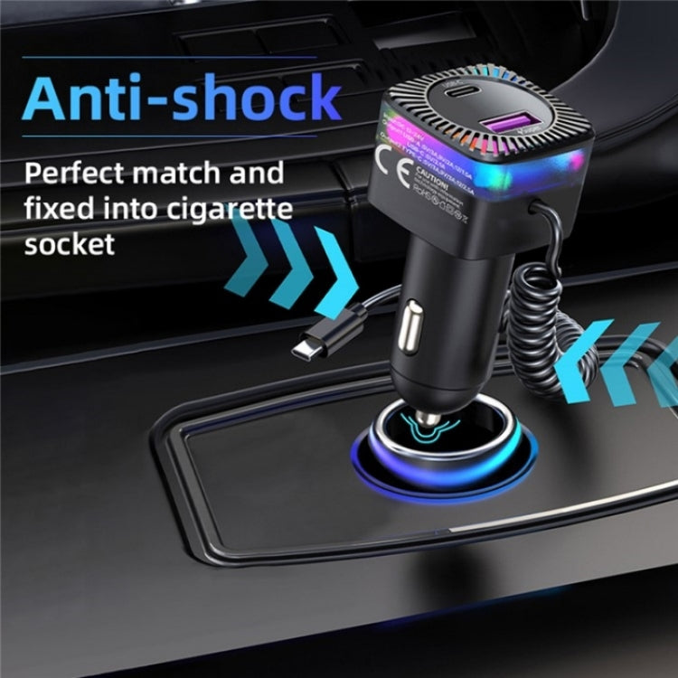 With Spring Type-C Cable USB + Type-C PD 30W Phone Fast Charging Adapter Car Charger