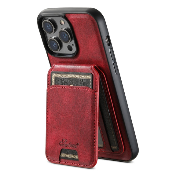 For iPhone 14 Plus Suteni H15 MagSafe Oil Eax Leather Detachable Wallet Back Phone Case(Red)