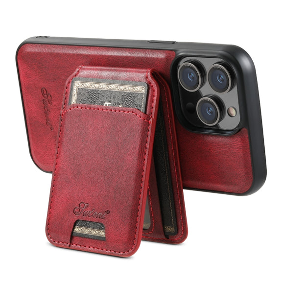For iPhone 14 Plus Suteni H15 MagSafe Oil Eax Leather Detachable Wallet Back Phone Case(Red)