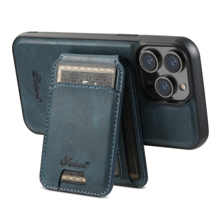 For iPhone 13 Suteni H15 MagSafe Oil Eax Leather Detachable Wallet Back Phone Case(Blue)