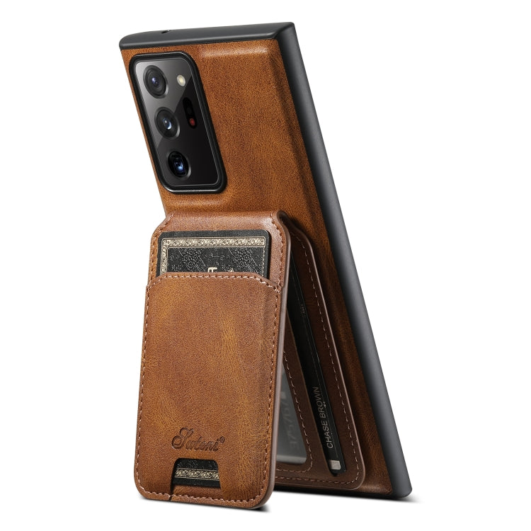For Samsung Galaxy Note20 5G Suteni H15  Oil Eax Leather Detachable Wallet Back Phone Case(Brown)
