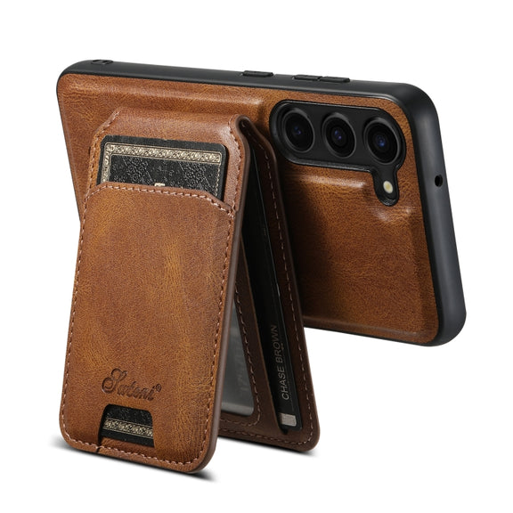 For Samsung Galaxy S24 5G Suteni H15  Oil Eax Leather Detachable Wallet Back Phone Case(Khaki)