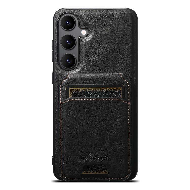For Samsung Galaxy S25+ 5G Suteni H15  Oil Eax Leather Detachable Wallet Back Phone Case(Black)