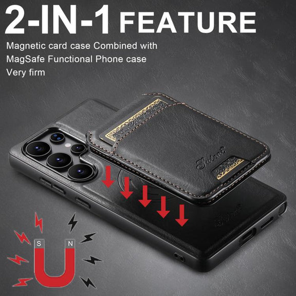 For Samsung Galaxy S25+ 5G Suteni H15  Oil Eax Leather Detachable Wallet Back Phone Case(Black)