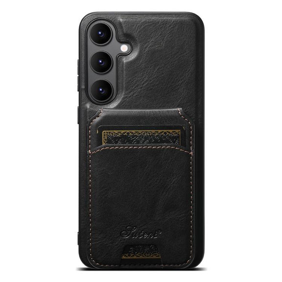 For Samsung Galaxy S25+ 5G Suteni H15  Oil Eax Leather Detachable Wallet Back Phone Case(Black)