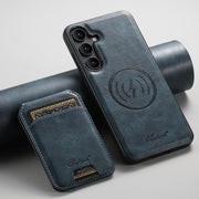For Samsung Galaxy S25+ 5G Suteni H15  Oil Eax Leather Detachable Wallet Back Phone Case(Blue)