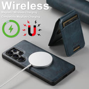 For Samsung Galaxy S25+ 5G Suteni H15  Oil Eax Leather Detachable Wallet Back Phone Case(Blue)