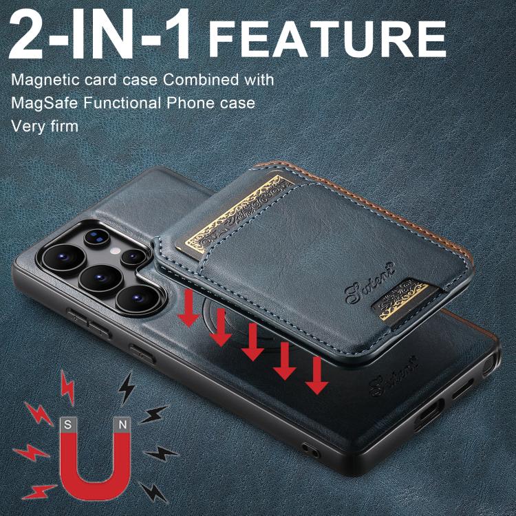 For Samsung Galaxy S25 5G Suteni H15  Oil Eax Leather Detachable Wallet Back Phone Case(Blue)