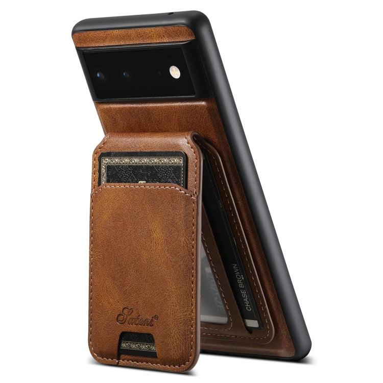 For Google Pixel 6 Pro Suteni H15 Oil Eax Leather Detachable Wallet Back Phone Case(Khaki)