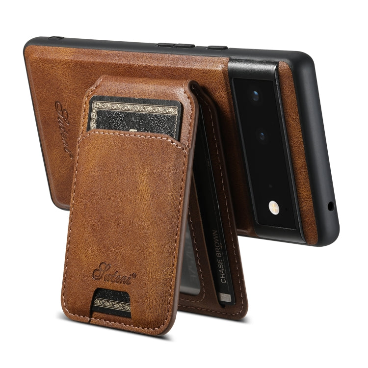 For Google Pixel 6 Pro Suteni H15 Oil Eax Leather Detachable Wallet Back Phone Case(Khaki)