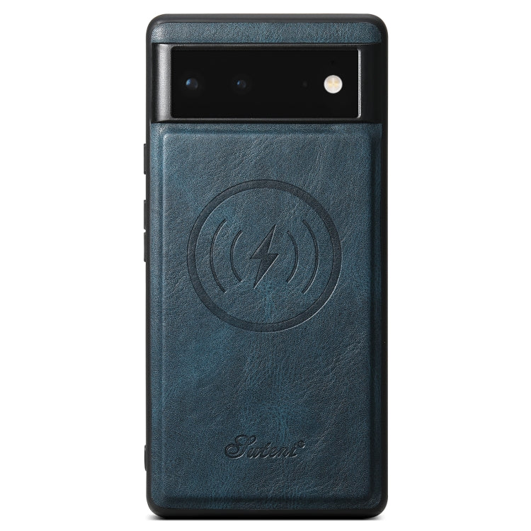For Google Pixel 6 Pro Suteni H15 Oil Eax Leather Detachable Wallet Back Phone Case(Blue)