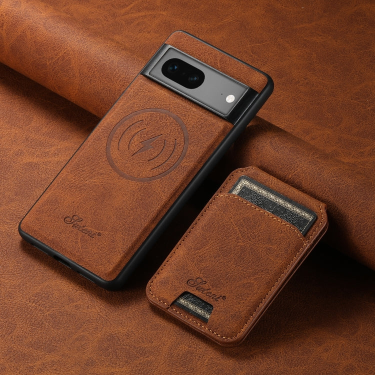 For Google Pixel 7 Suteni H16 Litchi Texture Leather Detachable Wallet Back Phone Case(Khaki)