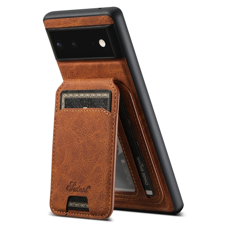 For Google Pixel 6a Suteni H16 Litchi Texture Leather Detachable Wallet Back Phone Case(Brown)