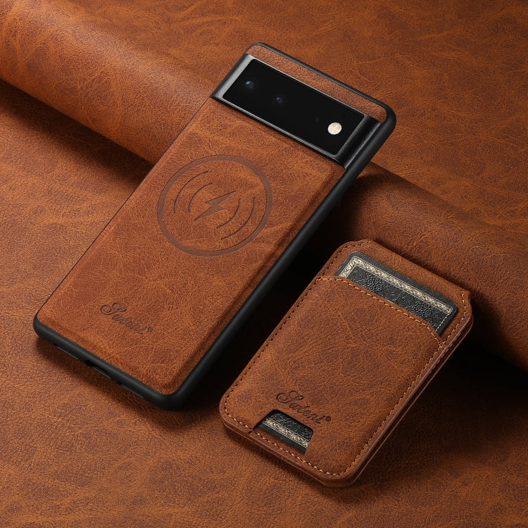 For Google Pixel 6a Suteni H16 Litchi Texture Leather Detachable Wallet Back Phone Case(Blue)
