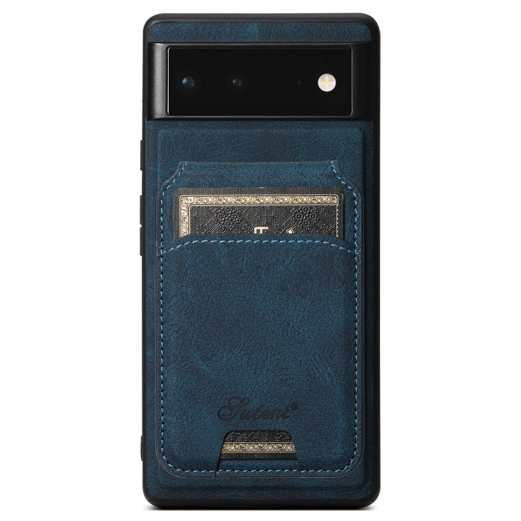 For Google Pixel 6 Pro Suteni H16 Litchi Texture Leather Detachable Wallet Back Phone Case(Blue)