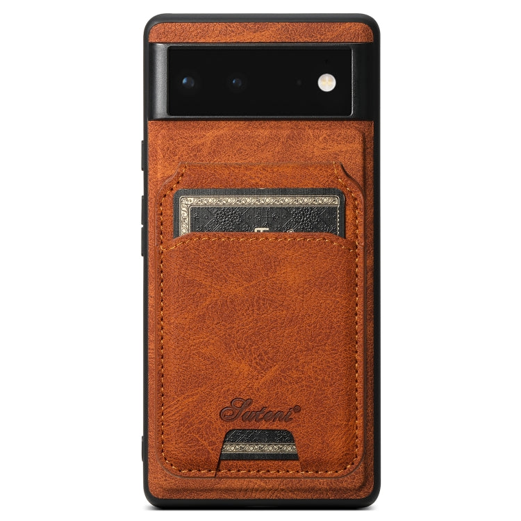 For Google Pixel 6 Suteni H16 Litchi Texture Leather Detachable Wallet Back Phone Case(Khaki)