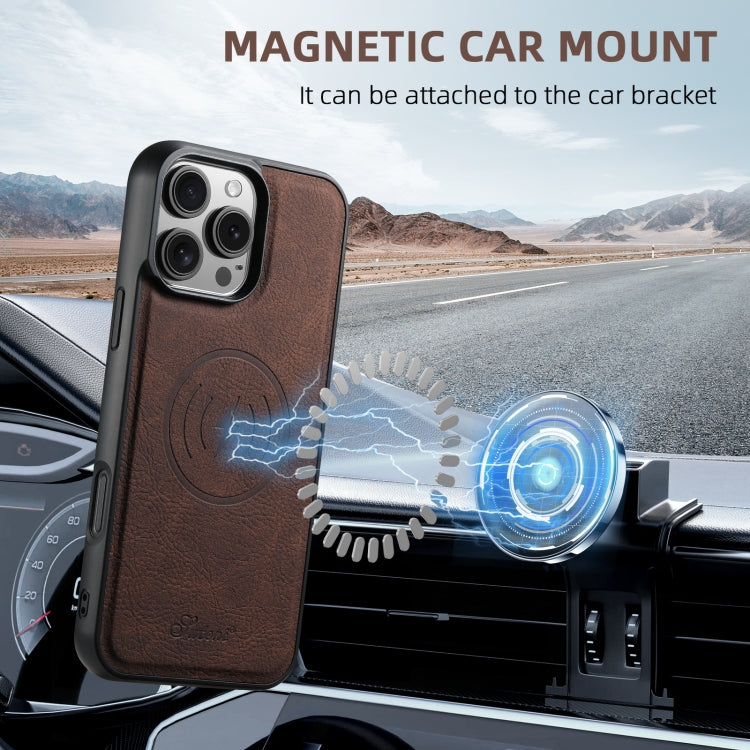 For iPhone 16 Suteni H16 Litchi Texture Leather Detachable Wallet Back Phone Case(Brown)