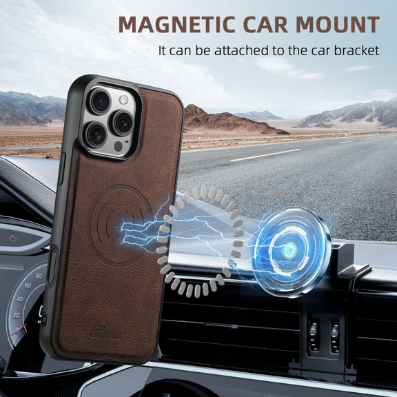 For iPhone 16 Suteni H16 Litchi Texture Leather Detachable Wallet Back Phone Case(Brown)