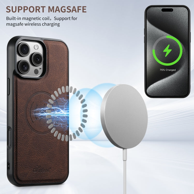 For iPhone 16 Suteni H16 Litchi Texture Leather Detachable Wallet Back Phone Case(Brown)