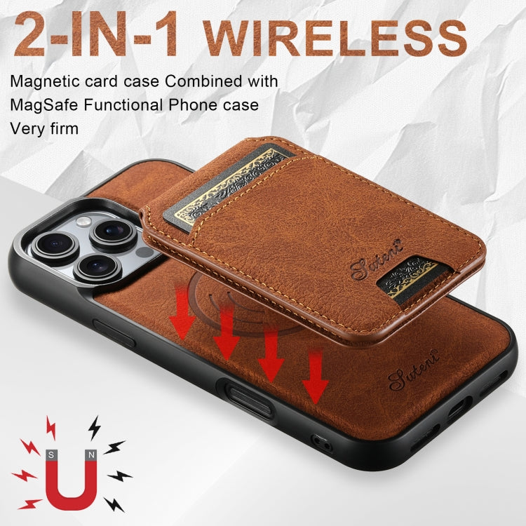 For iPhone 16 Suteni H16 Litchi Texture Leather Detachable Wallet Back Phone Case(Khaki)