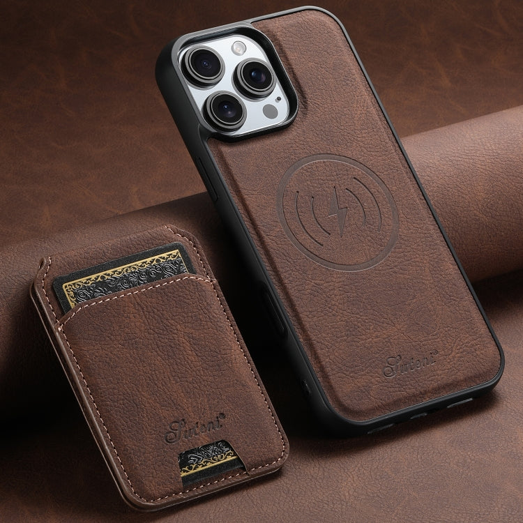 For iPhone 16 Pro Suteni H16 Litchi Texture Leather Detachable Wallet Back Phone Case(Brown)