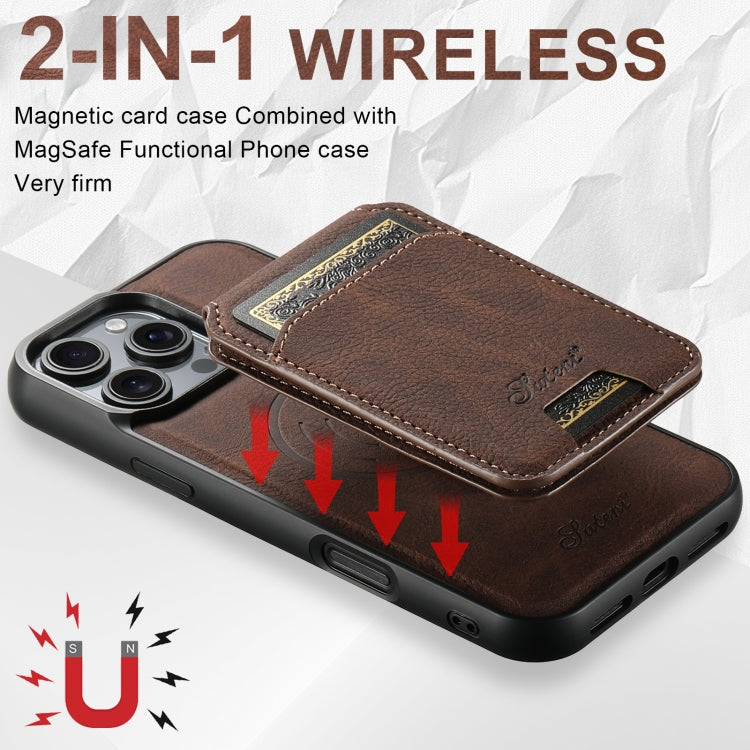 For iPhone 16 Pro Suteni H16 Litchi Texture Leather Detachable Wallet Back Phone Case(Brown)