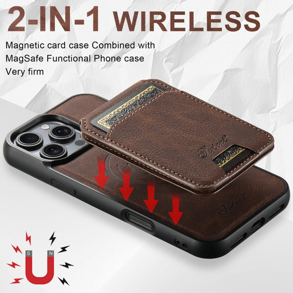 For iPhone 16 Pro Suteni H16 Litchi Texture Leather Detachable Wallet Back Phone Case(Brown)