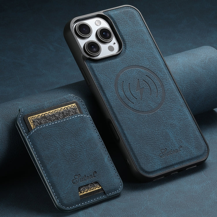 For iPhone 16 Pro Suteni H16 Litchi Texture Leather Detachable Wallet Back Phone Case(Blue)
