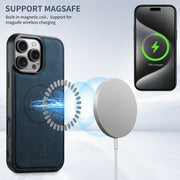 For iPhone 16 Pro Suteni H16 Litchi Texture Leather Detachable Wallet Back Phone Case(Blue)