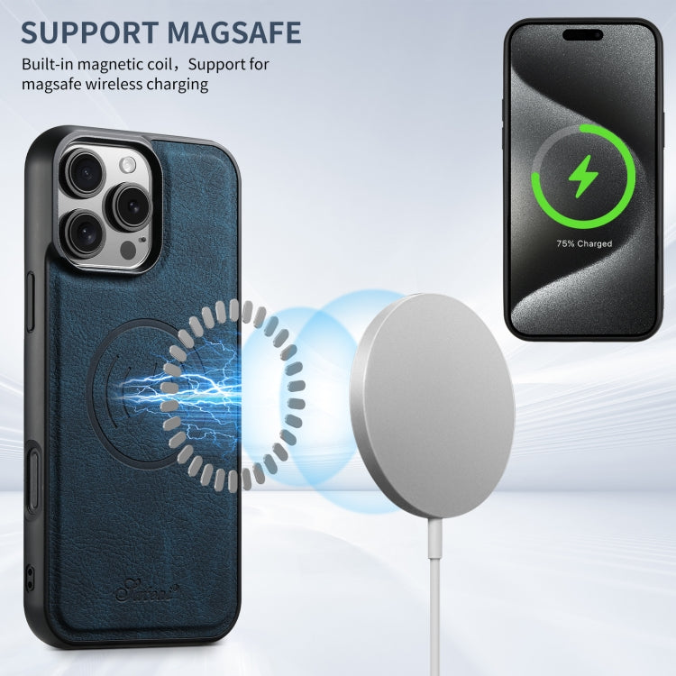 For iPhone 16 Pro Suteni H16 Litchi Texture Leather Detachable Wallet Back Phone Case(Blue)