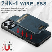 For iPhone 16 Pro Suteni H16 Litchi Texture Leather Detachable Wallet Back Phone Case(Blue)