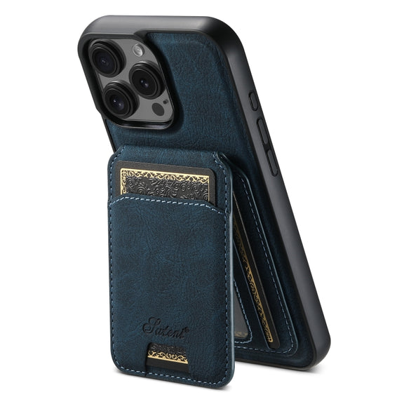 For iPhone 16 Pro Suteni H16 Litchi Texture Leather Detachable Wallet Back Phone Case(Blue)