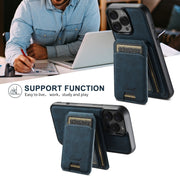 For iPhone 16 Pro Suteni H16 Litchi Texture Leather Detachable Wallet Back Phone Case(Blue)