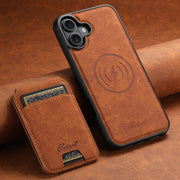 For iPhone 16 Plus Suteni H16 Litchi Texture Leather Detachable Wallet Back Phone Case(Khaki)